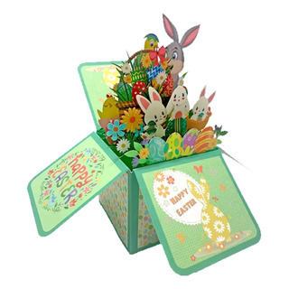 Tarjeta 3d Caja De Regalo Sorpresa Felices Pascuas / Conejo Tarjeta 3d Caja De Regalo Sorpresa Felices Pascuas / Conejo