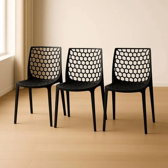Cadeira Gruvyer Kit 3 Design Espaçado Sala De Jantar Moderna