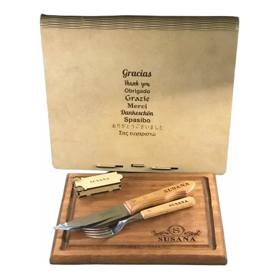 Set Asado Grabado Lasér Personalizado Tabla Estuche Cubierto