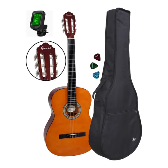 Kit Violão Giannini Nylon N-14 N + Capa + Afinador +palhetas