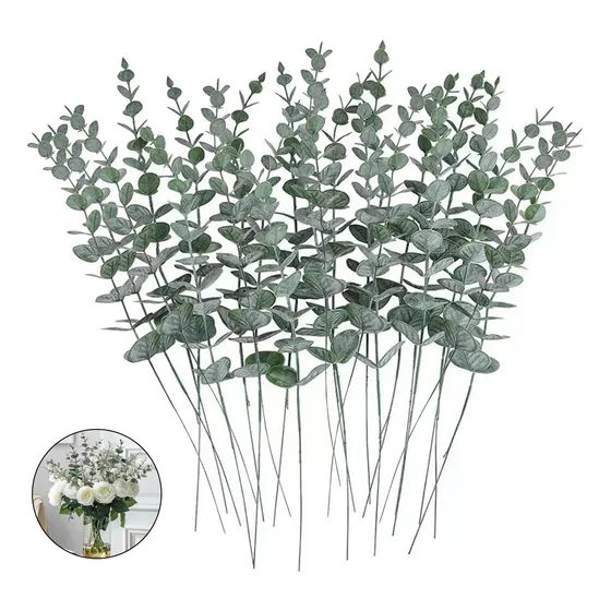 24 Piezas Tallos De Eucalipto Decoración Hojas Artificiales