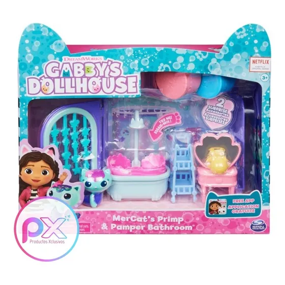 Gabby's Dollhouse Primp And Pamper Baño Con Figura De Mercat