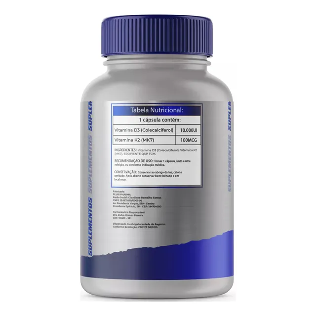 Vitamina D3 10.000ui + Vit K2 Mk7 100mcg 240cap Pluri Pharma