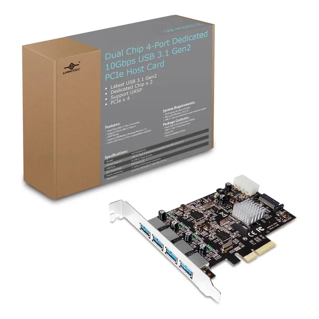Vantec 4-port Dedicada 10 Gbps Usb 3.1 Gen 2 Host Card