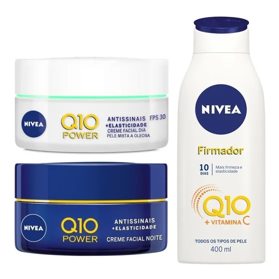 Cremes Nivea Q10 Plus Rosto Dia Pele Mista A Oleosa + Q10 Noite + Firmador Corporal 400ml