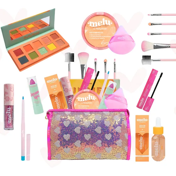 Kit Maquiagem Completa Skincare Adolescentes Melu Ruby Rose