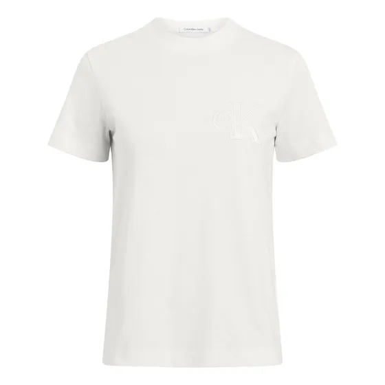 Camiseta Blanca Regular Con Aplique De Satén Calvin Klein