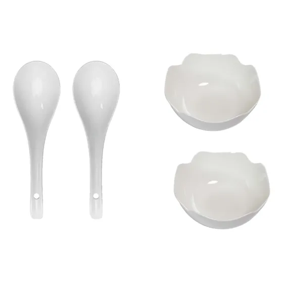 Juego De 2 Cucharas Cerámica Porcelana + 2 Taza De Crema