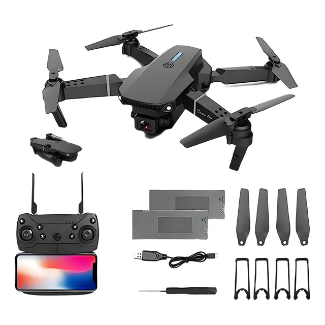 E88 Pro Drone Con Cámara 4k, Wifi Fpv P Hd Dual Plegable R. Color Negro