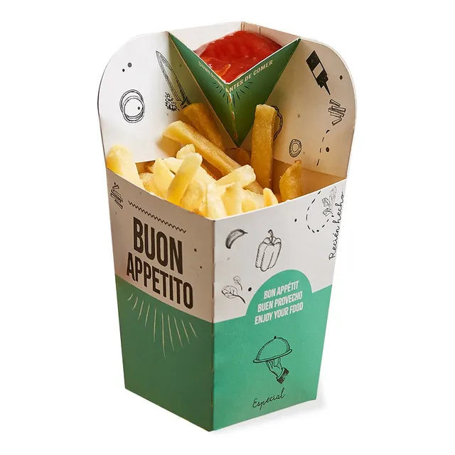 Contenedor  Delivery Papas Fritas Impreso C/dipper  X 375 U