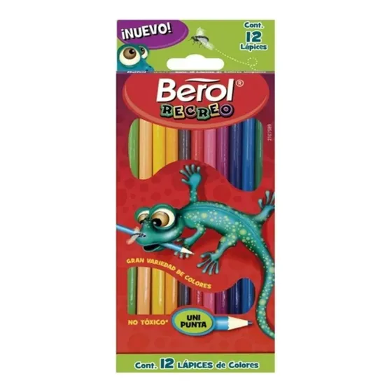 12 Lapices Colores Surtidos Berol Redondos Largos Dibujo