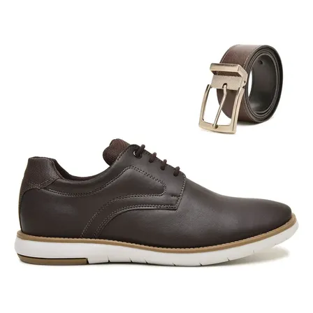 Kit Sapato Casual Masculino Derby Macio Confortável + Cinto