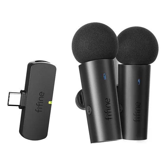 Fifine M8 Lavalier Inalámbrico 2 Micrófonos De Solapa Tipo C Color Negro