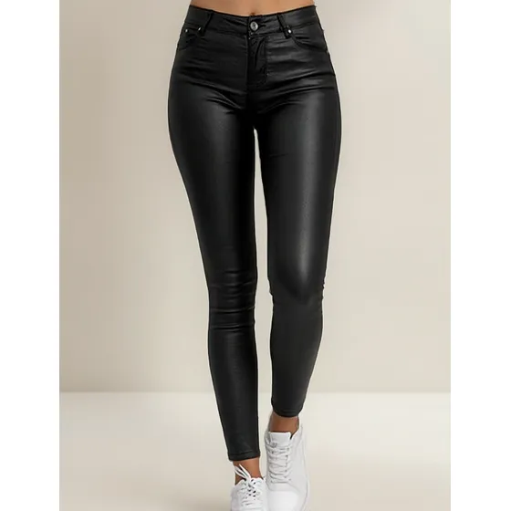 Pantalones De Cuero Sexy De Poliuretano De Color Puro, Panta