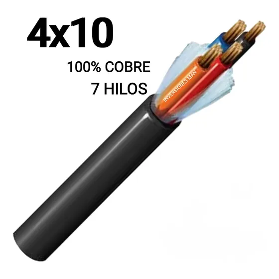 Cable  4x10 Awg 600 V 100% Cobre Nuevo 
