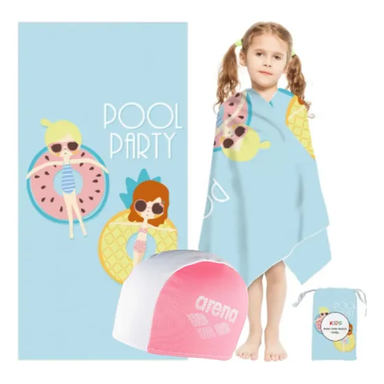 Toalla Toallón Infantil Secado Rápido 120x60 Y Gorra Arena