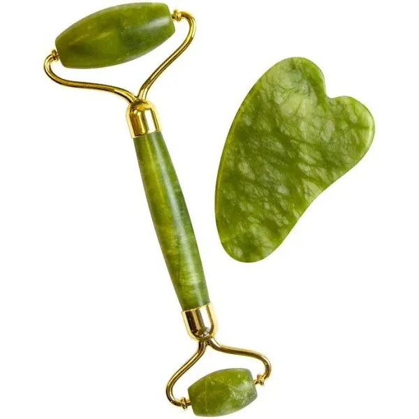  Jade  Rodillo Facial Con Gua Sha, Verde, 100 %  Piedra Orig