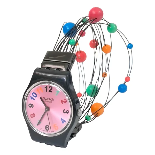 Reloj Swatch Correa Nailon Con Cuentas De Colores Original