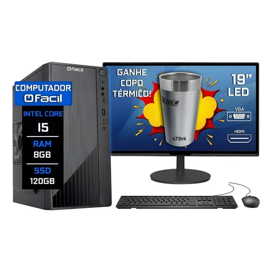 Computador Completo Intel Core I5 8gb Ssd 120gb Monitor 19