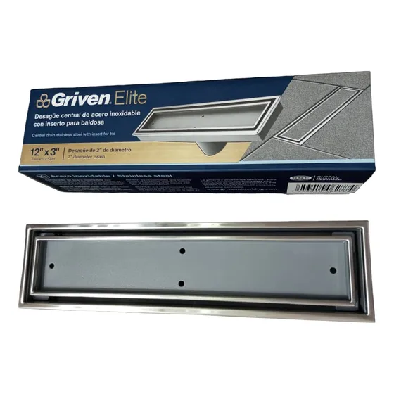 Rejilla Desagüe Rectangular Griven Elite 12 X3  Acero Inox.