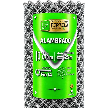 Tela Alambrado 1,70 Altura X 25 Metros Malha 8 Cm Fio-14 Galvanizado