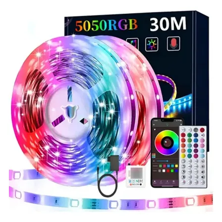 30m Fita De Luz Led Rgb Colorida Com Controle Remoto + Fonte Rgb 110220 V 12v