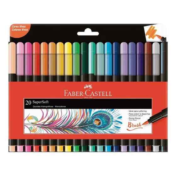 Canetas Brush Pen Faber-castell Supersoft Com 20 Cores