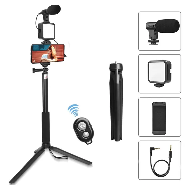 Kit Video Making Tripode Aro Led Microfono Control Selfie