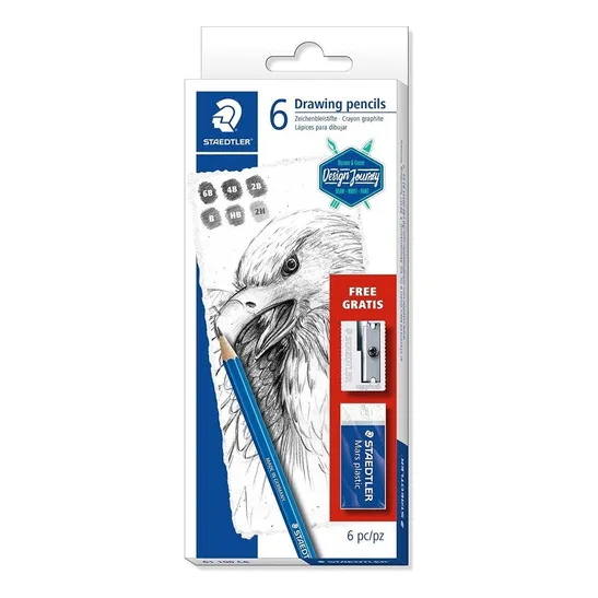 6 Lapices Dibujo Staedtler Mars Lumograph + Goma + Sacapunta