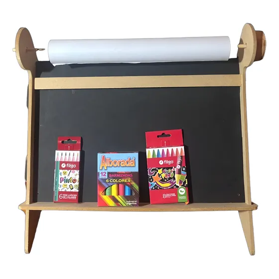 Atril De Mesa Infantil Con Pizarra Rollo Papel Tiza Crayon