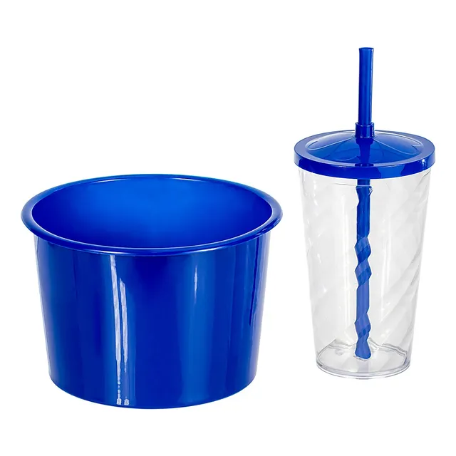20 Copos Twister 500ml + 20 Baldes De Pipoca 1,5l Azul Royal