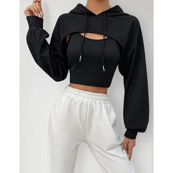 Conjunto De 2 Piezas Para Mujer Sudadera Con Capucha Y Top