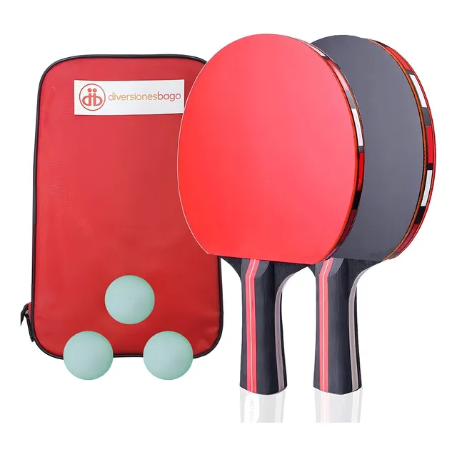 Pack de 2 raquetas de ping pong Diversiones Bago Kit 2 Raquetas y 3 pelotas roja/negra