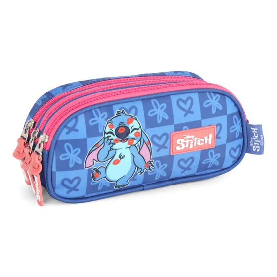 Estojo Stitch Beijo 3 Repartições Azul Oficial