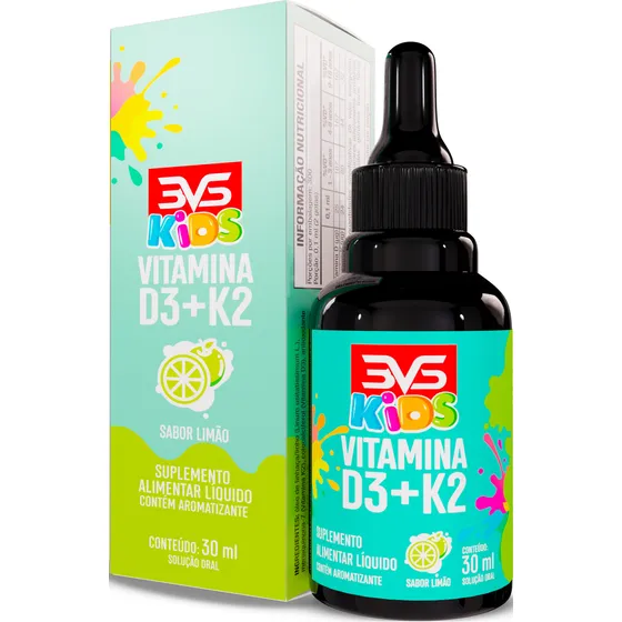 Vitamina Kids D3 + K2 Mk7 Menaquinona Com Fórmula Concentrada Em Gotas - Sabor Limão - 30ml