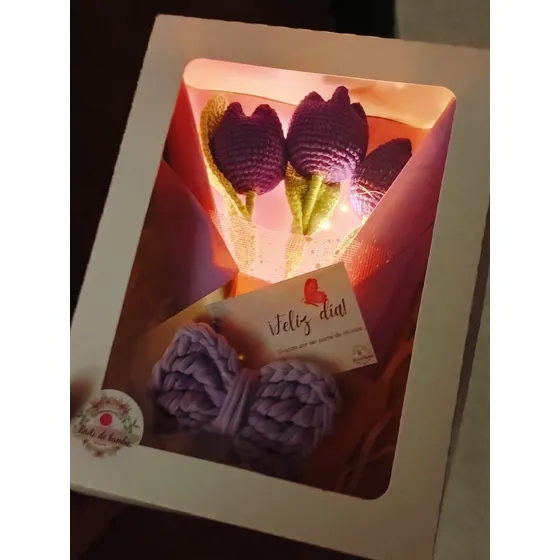 Flores Eternas Tejidas, Tulipán, Rosas, Girasoles Con Luces