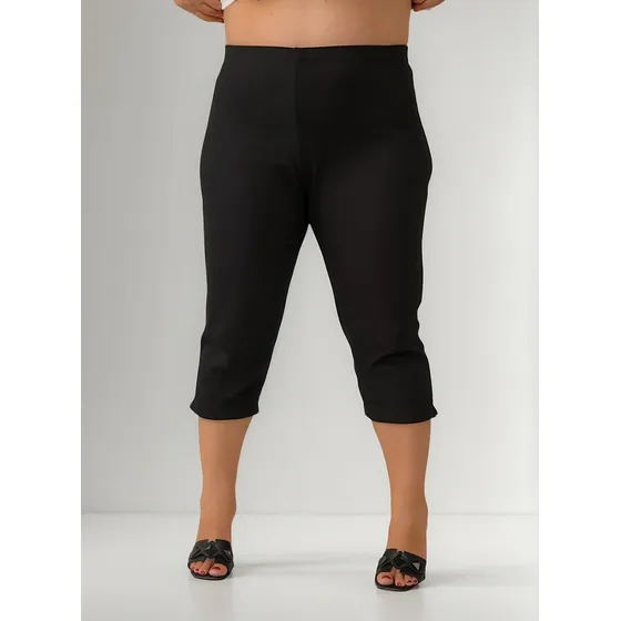 Capri De Gorgurão  Cintura Alta Com Elastico Para Senhoras