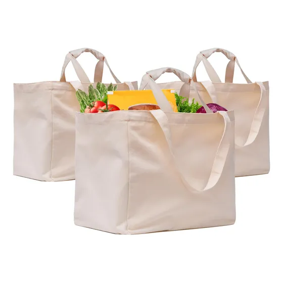 3 Bolsa Lona Xl Bolsillo Real Correa Larga Para Hombro
