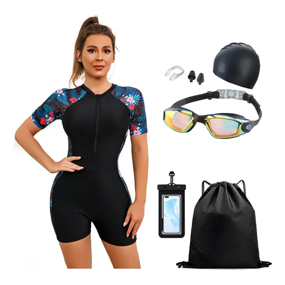 Conjunto Bañador Para Mujer Gorro Y Gafas De Natación Bikini