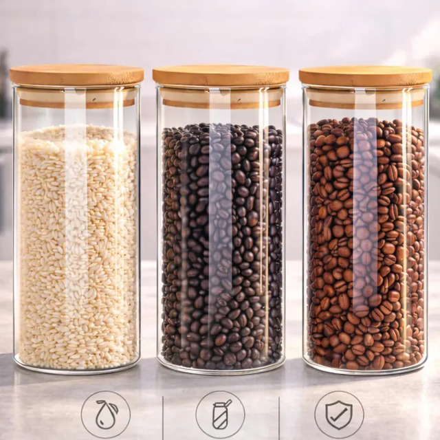 Kit 3 Potes Vidro Transparentes BPA Free