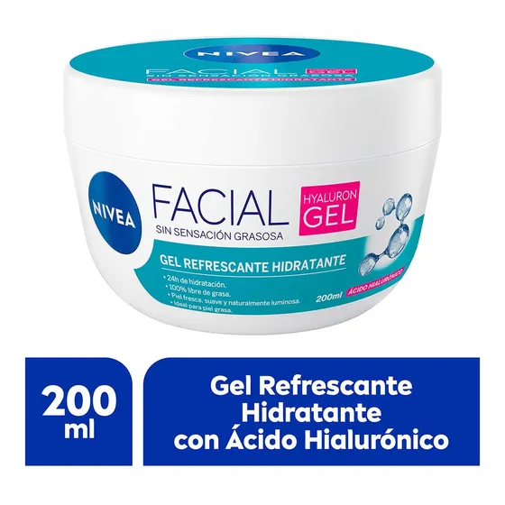 Nivea Gel Facial Refrescante con Ácido Hialurónico 200ml Rápida absorción sin sensación grasosa piel fresca suave y luminosa con efecto mate