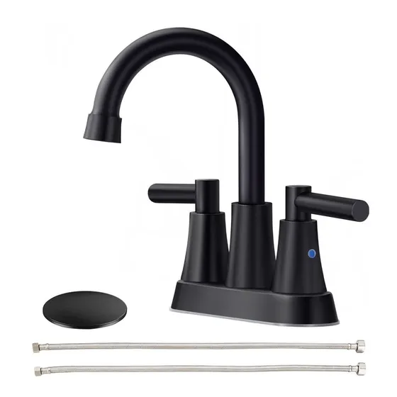 Grifo Central 4  Para Fregadero Baño Negro Mate 3 Agujero 2