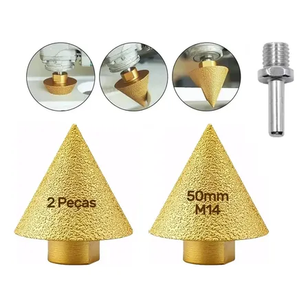 2pcs Broca Cônica Diamante M14 50mm Para Cerâmica Mármore Vidro Granito+adaptador Roscado