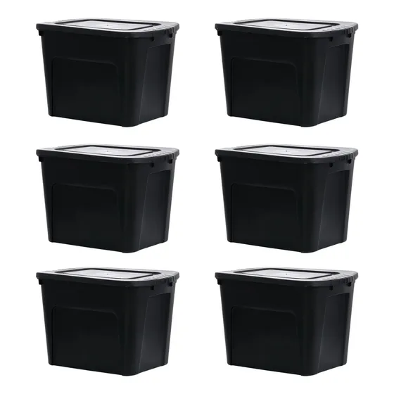Kit 6 Caixas Organizadoras Eco Box 80 Litros Preta Garden Life Com Tampa Hermética
