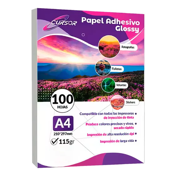 Papel Fotográfico Adhesivo 115 Gr A4 Cursor Pack De 100