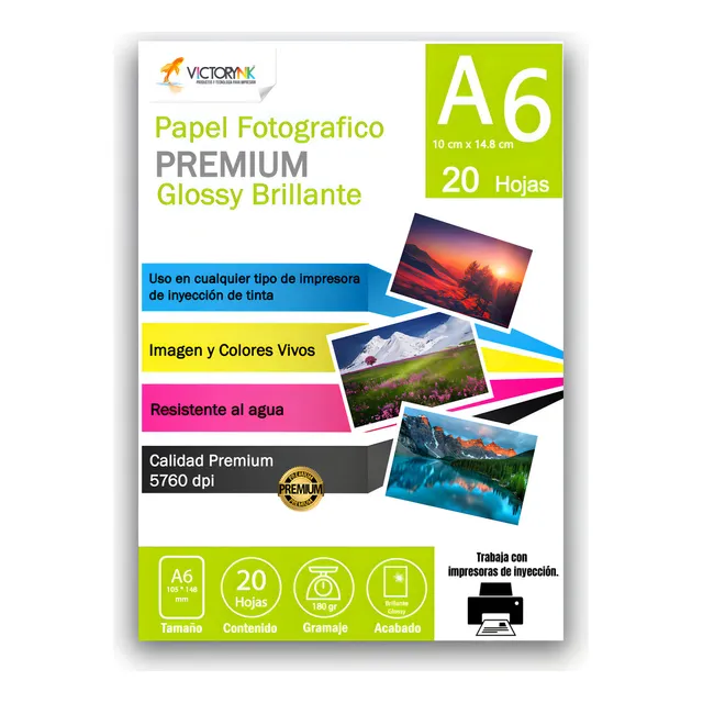 Kit De 10 Pack Papel Fotográfico High Glossy A6 180 Gr 20h. Color Blanco