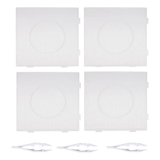 4pcs Bases Hama Beads 2.6 Mm Mini Cuadrada 15 Cm + 3 Pinzas