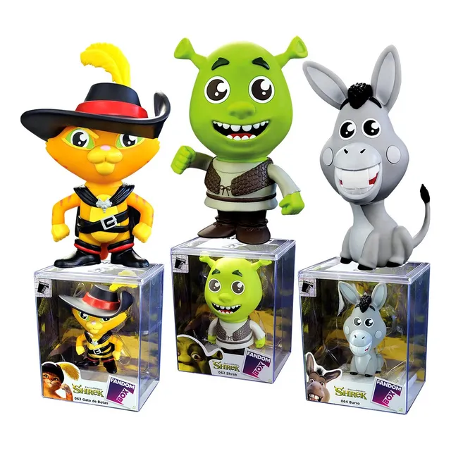 Coleção 3 Bonecos Shrek Burro Gato De Botas Fandom Box Lider