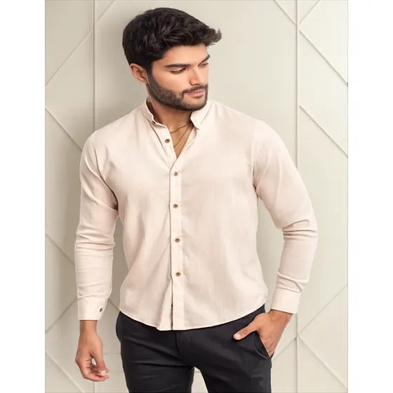 Camisas Manga Larga Lino De Hombre, Camisas Cuello Mao