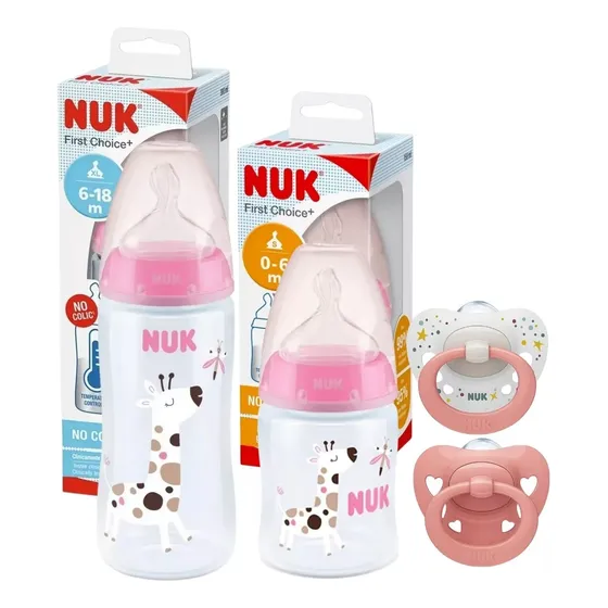 Set Mamaderas Nuk Fc 150ml 300ml + 2 Chupetes Signature